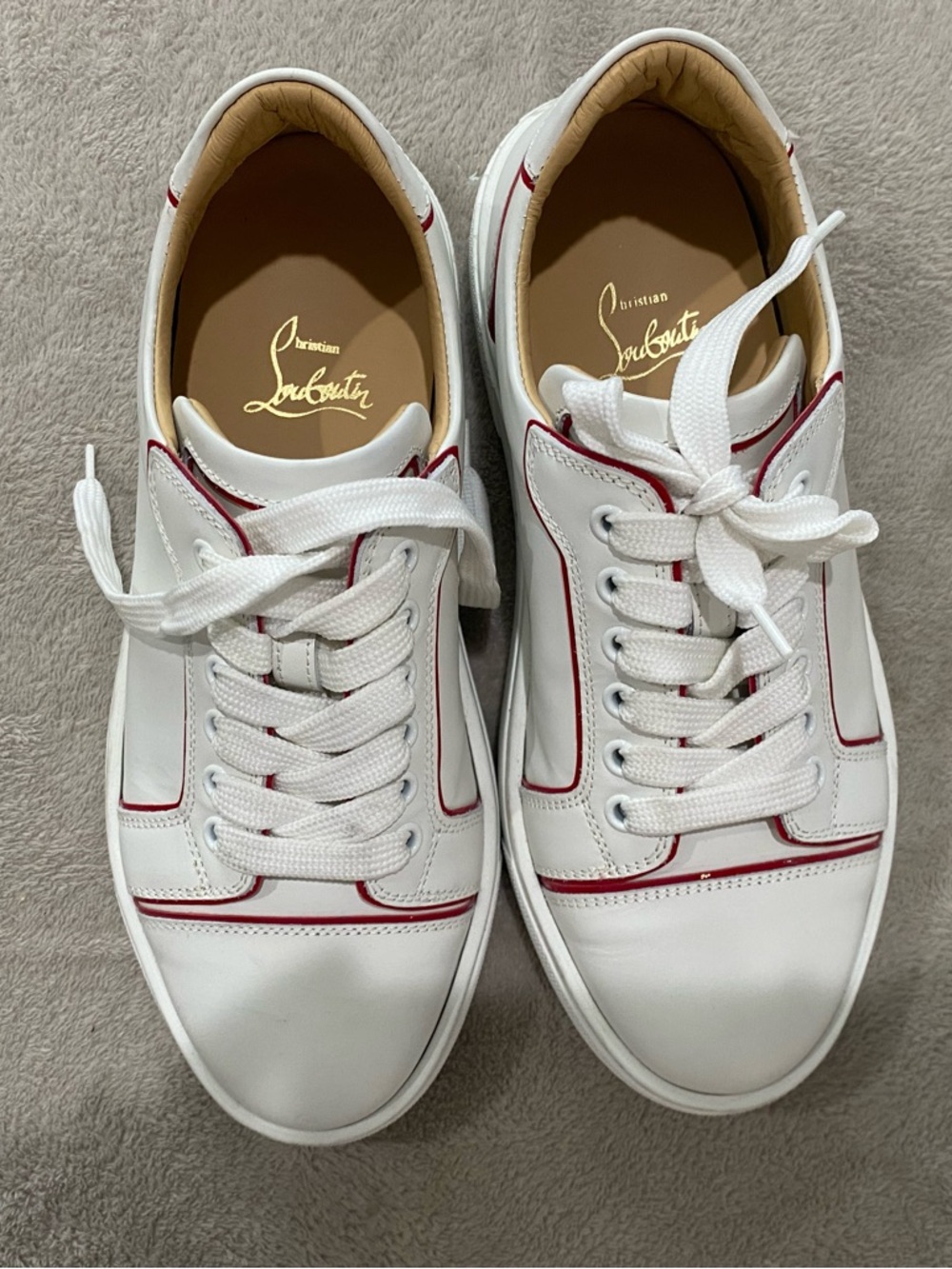 Christian Louboutin White Leather Sneakers with Red Trim
